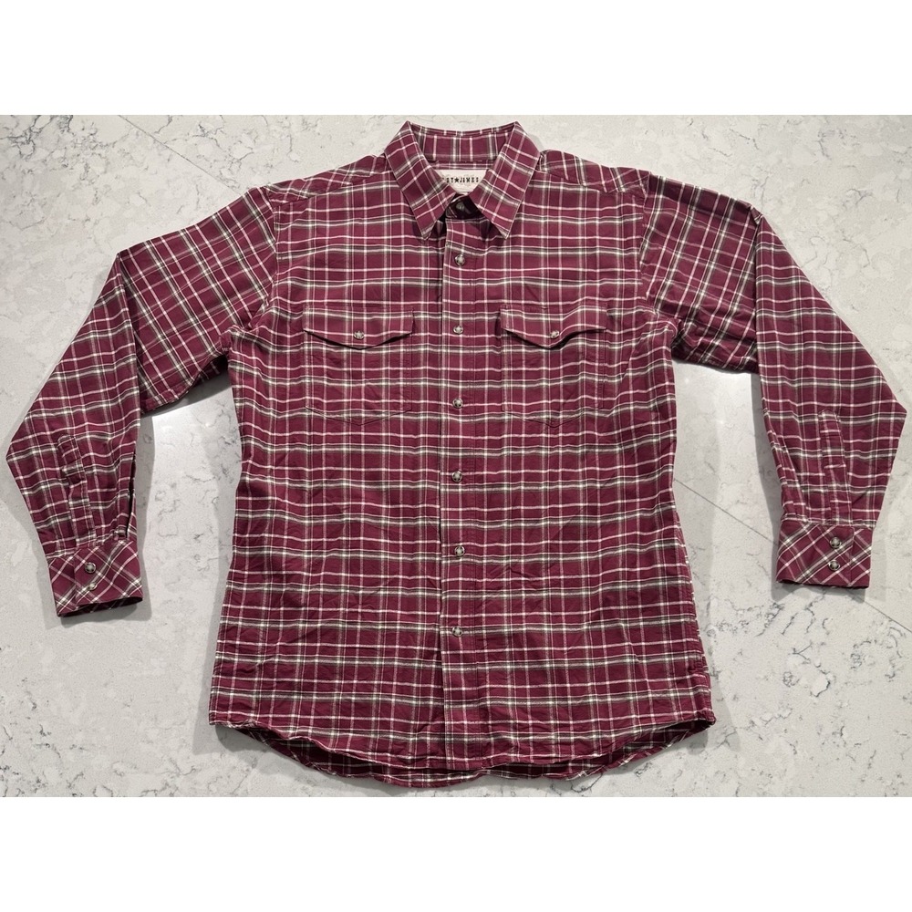 Cody James Pearl Snap Shirt Mens M Maroon Plaid Western Long Sleeve Button Up